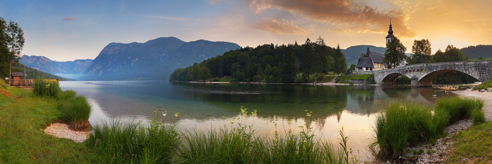 lake bohinj sunset slovenia