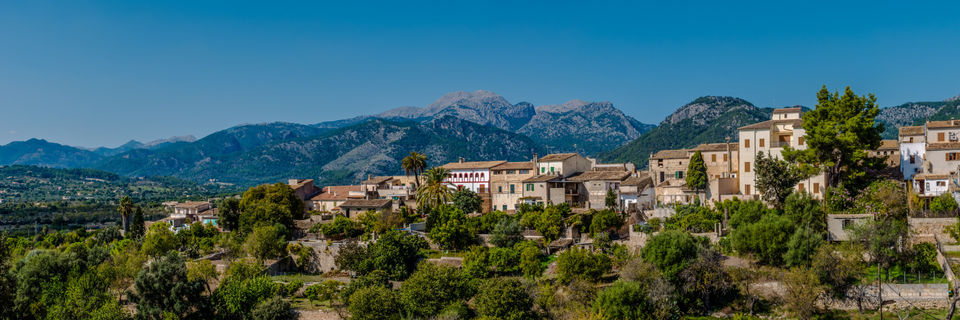 campanet village with villas overlooking the mountains in mallorca