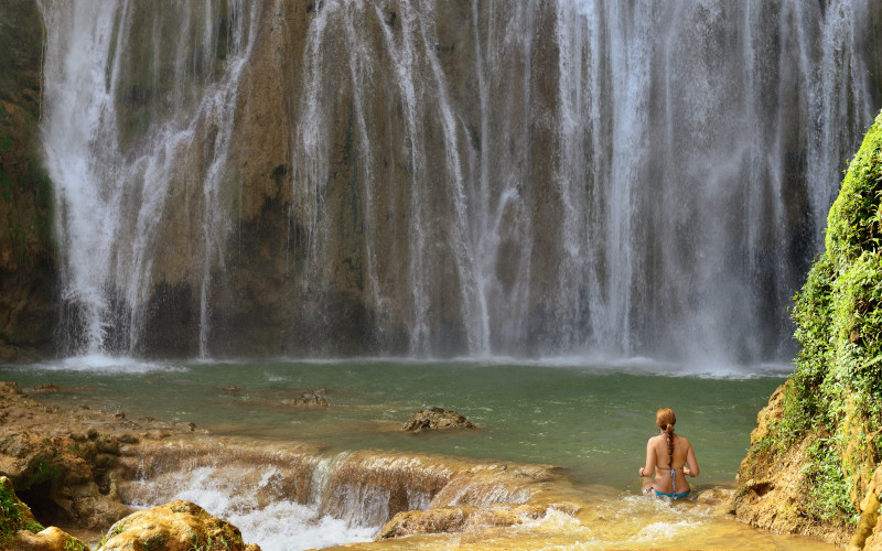 el limon waterfall in samana tropical rainforest dominican republic