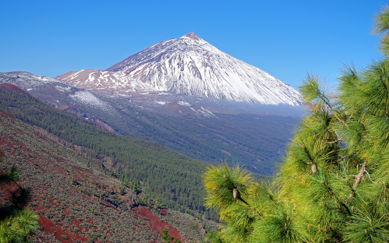 el tiede national park with snow on mount teide